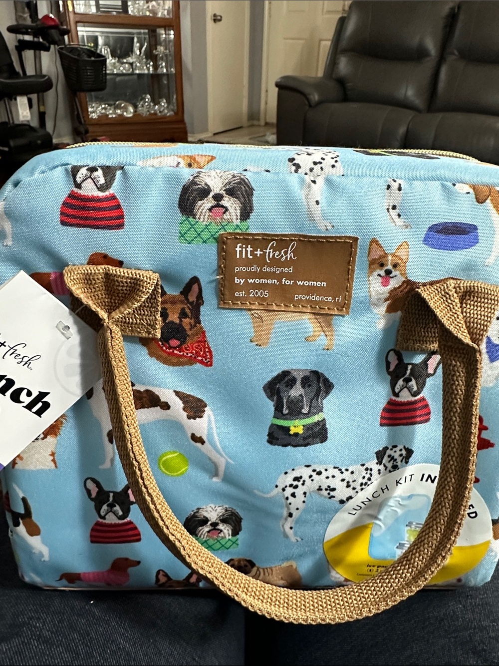 fit+fresh Light Blue Insulated Lunch Bag with Dog Print